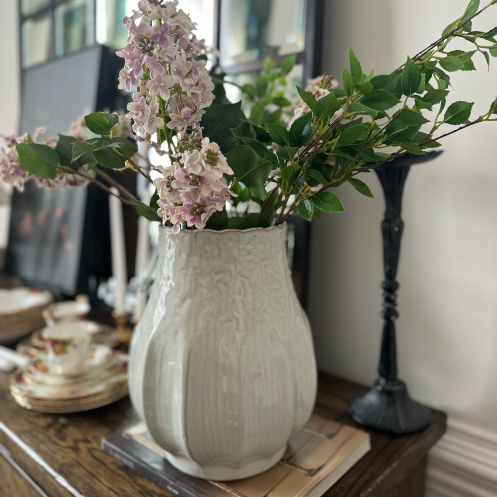 12" Pleated Ceramic Vase Sour Cream - Hearth & Hand™ with Magnolia